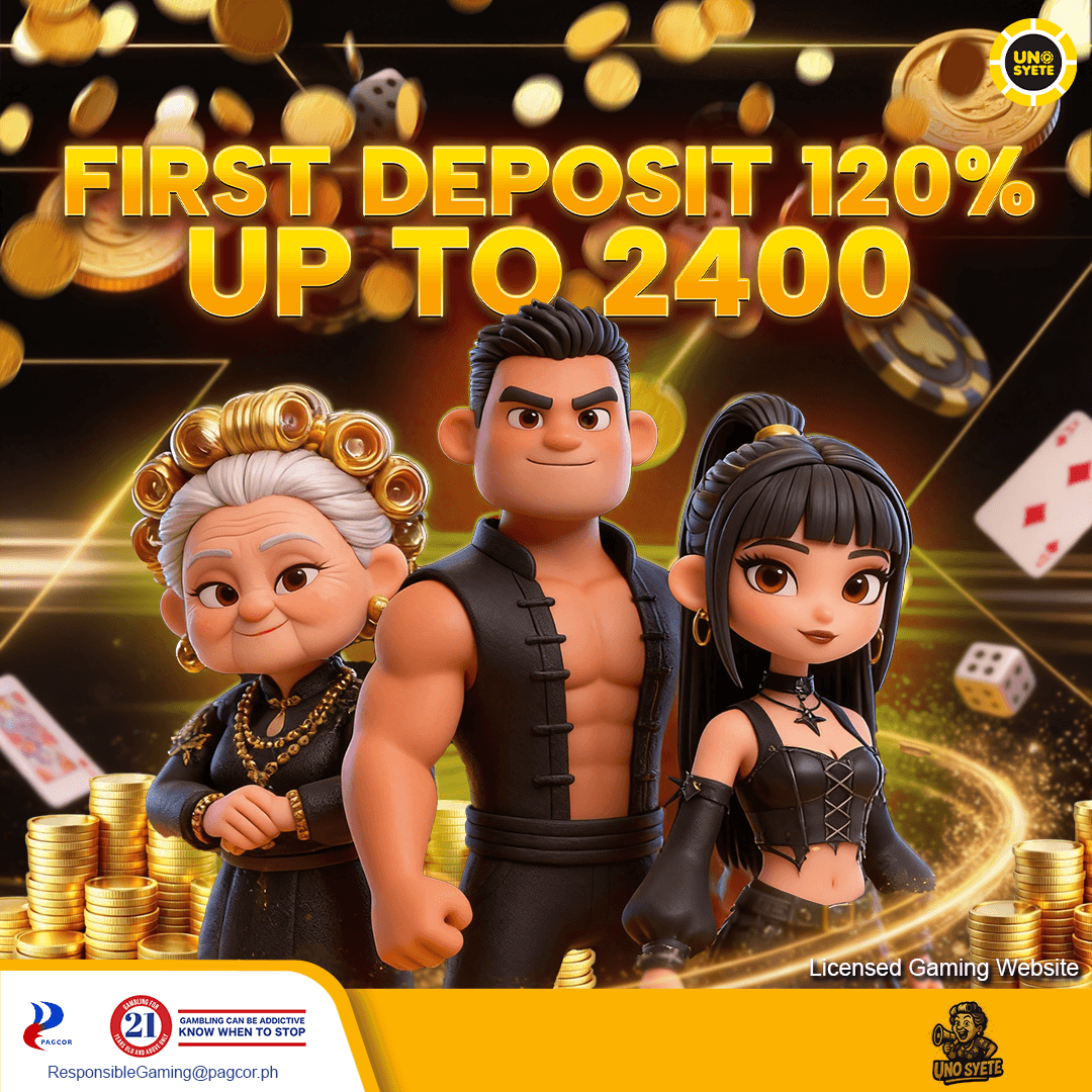 UnoSyete 120% First Deposit Bonus banner — hanggang ₱2,400